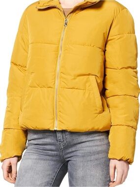 Jacqueline de Yong Mustard Yellow Cropped Puffer Jacket Women’s Size M